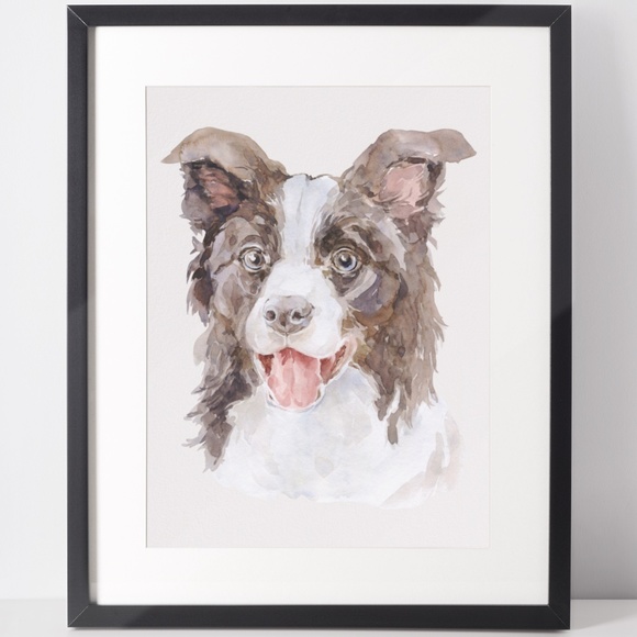 Watercolor Border Collie Dog Wall Art Illustration Print Poster Card Unframed - Picture 1 of 7